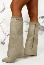 Sending My Best Beige Faux Suede Fold Over Knee High Boots